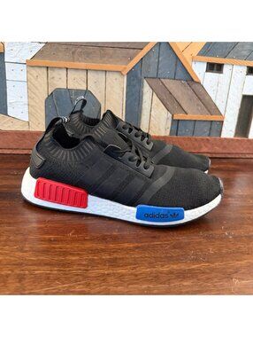 Adidas NMD R1 Primeknit OG Core Black Red Blue Boost Sneakers Men's Size 9.5